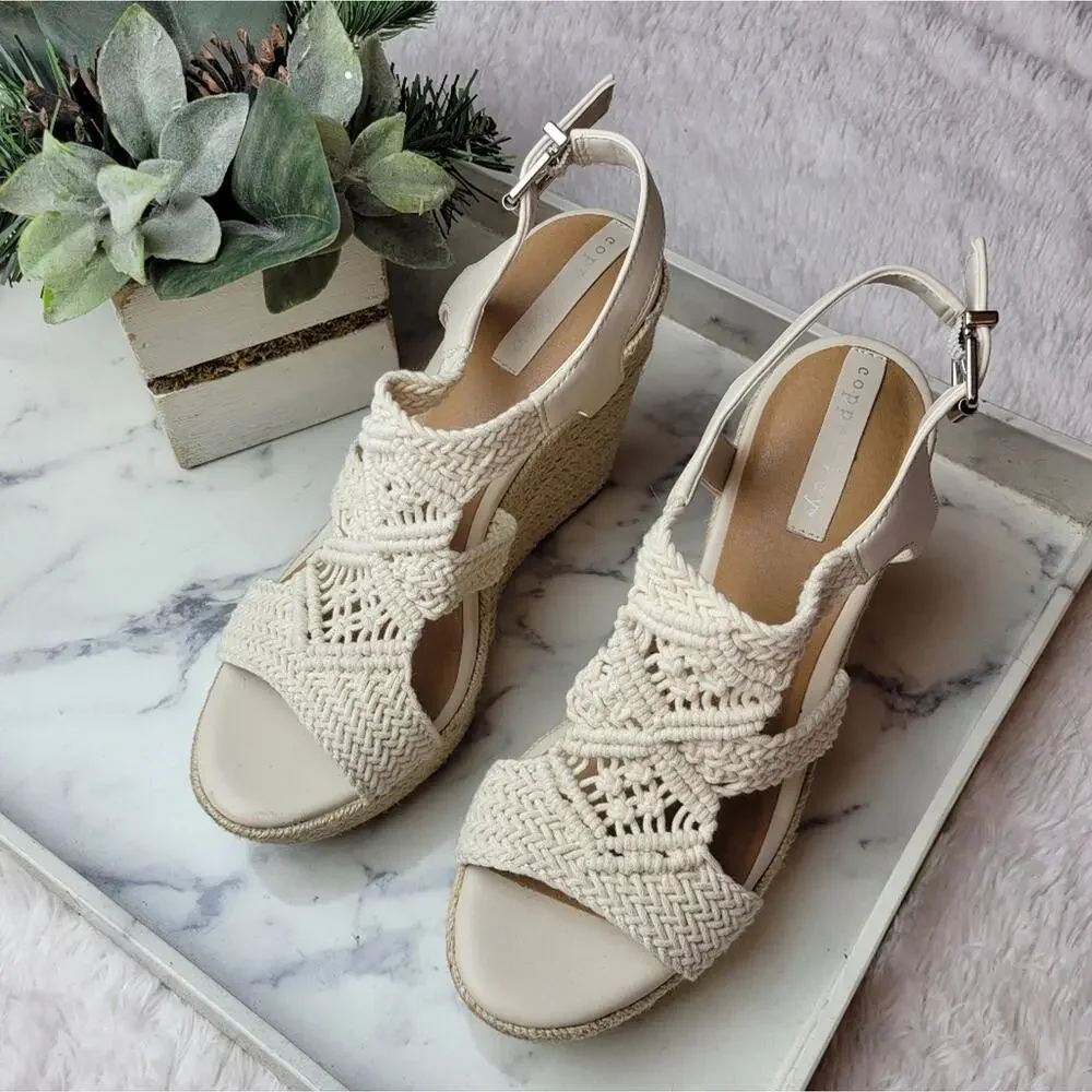 COPPER KEY Dreamcatcher Macrame EspadrillIe Platform Wedges Ivory Boho Size 8